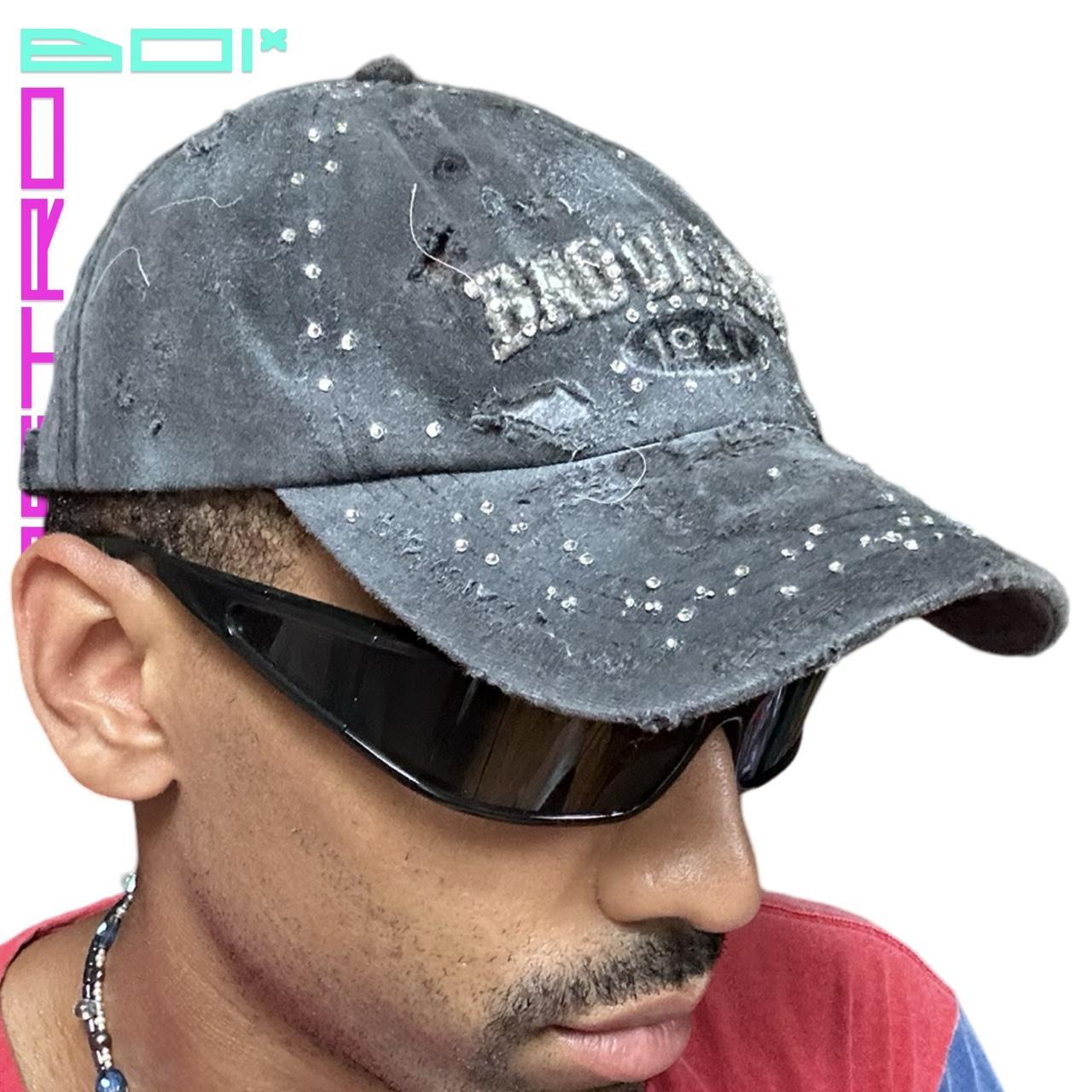 ASTROBOI* DISTRESSED BROOKLYN SILVER RHINESTONE BLACK DENIM HAT