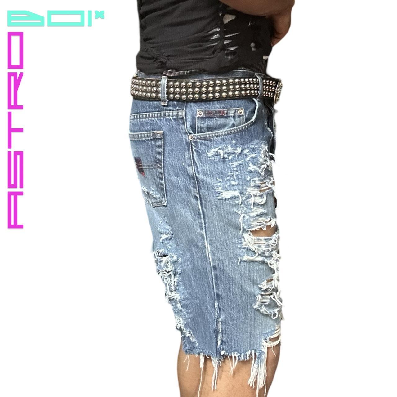 ASTROBOI* BLUE FADED RIPPED CUT OFF DENIM SHORTS _ 32"