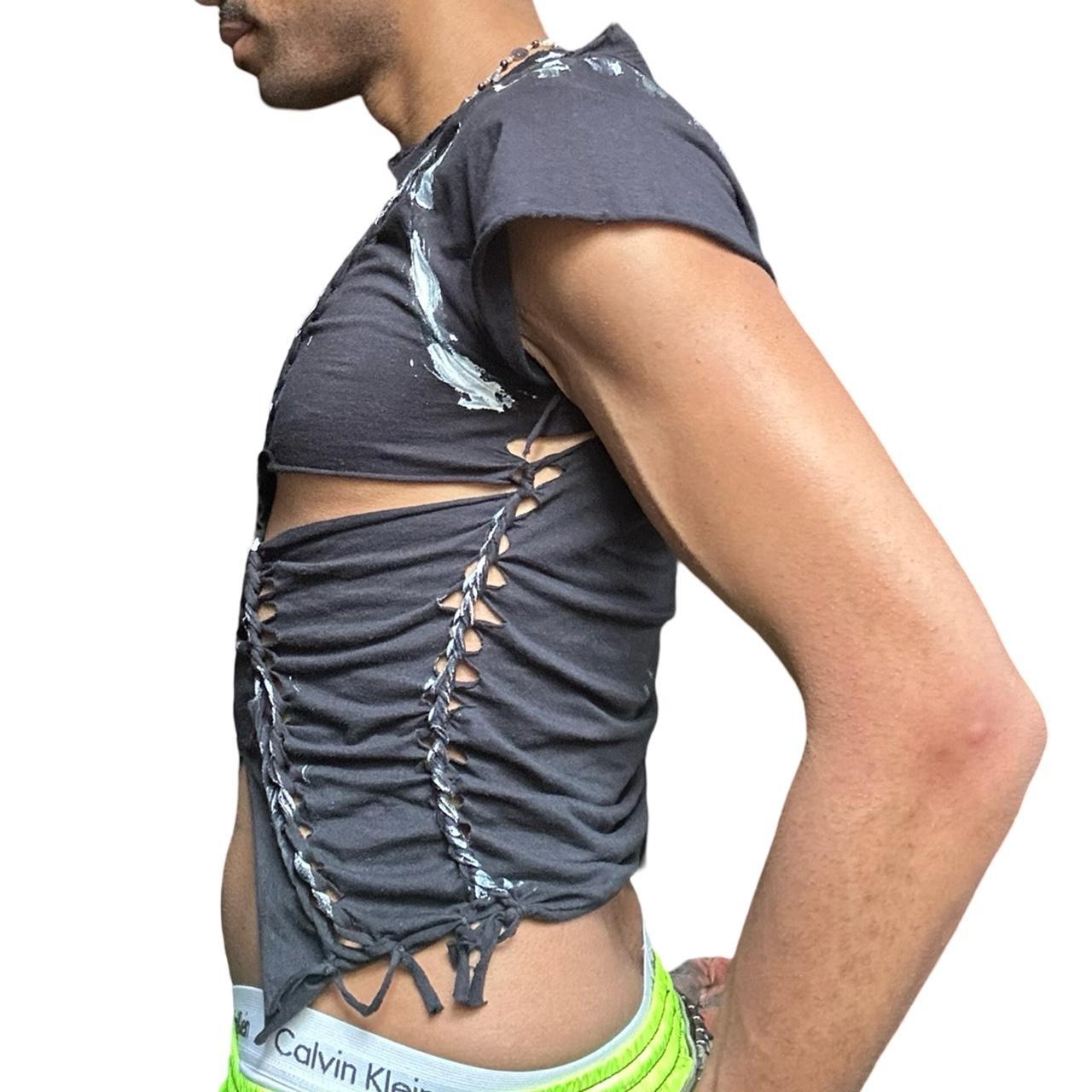 ASTROBOI* 'Painterly' Black Braided Painted Twist T-shirt - left 