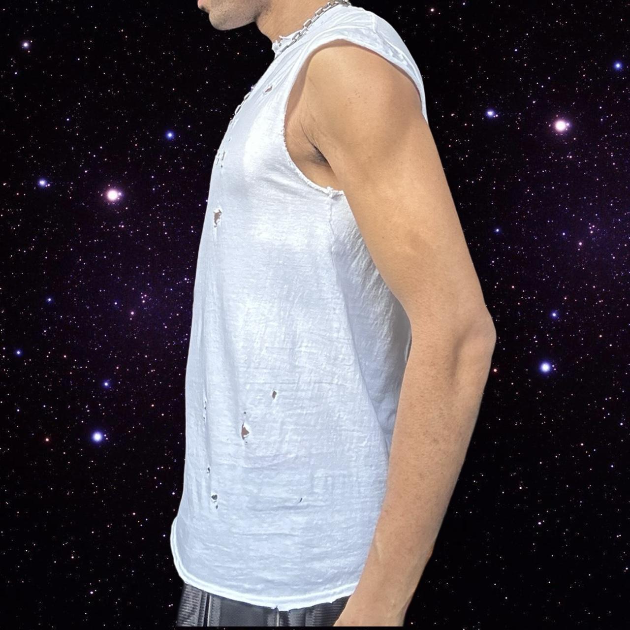 ASTROBOI* x Gildan Perfect White Ripped Grunge Hybrid T-shirt Tank - left 