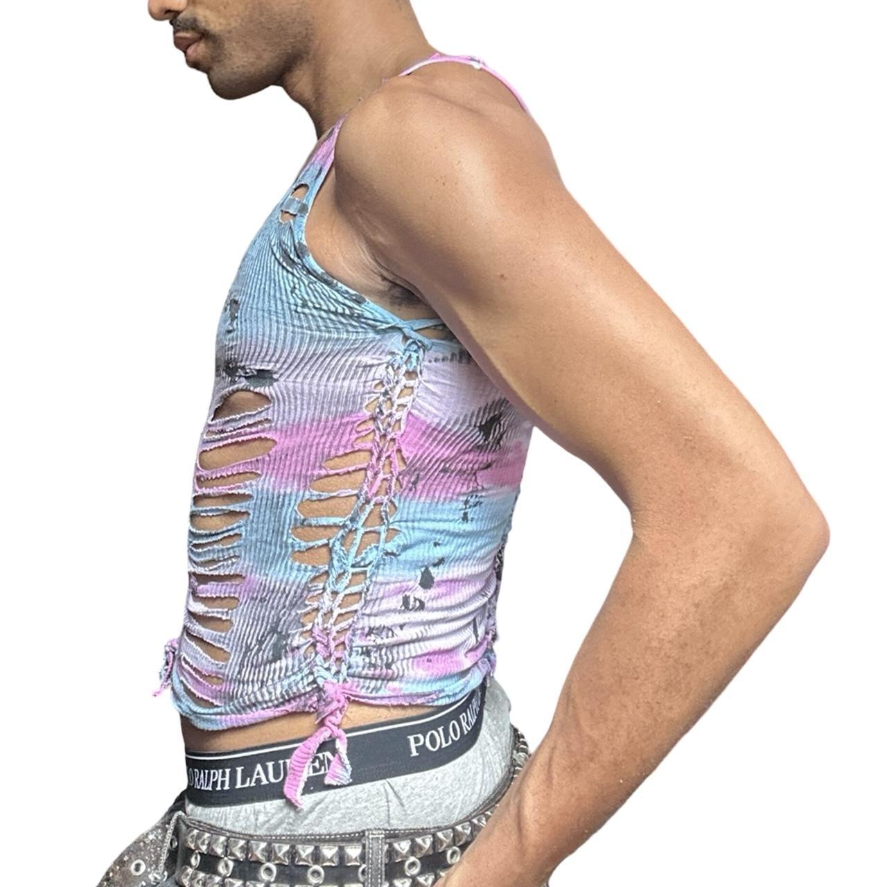 ASTROBOI* Blue and Pink Tie Dye Braided Twist Tank Top – left 
