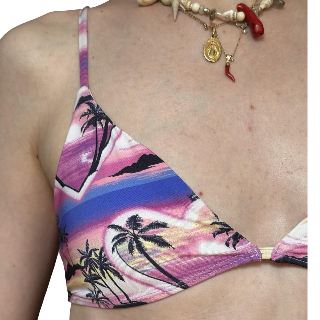 Frankies Bikinis Pink Y2K Hawaiian Sunset Bikini Top - front 3