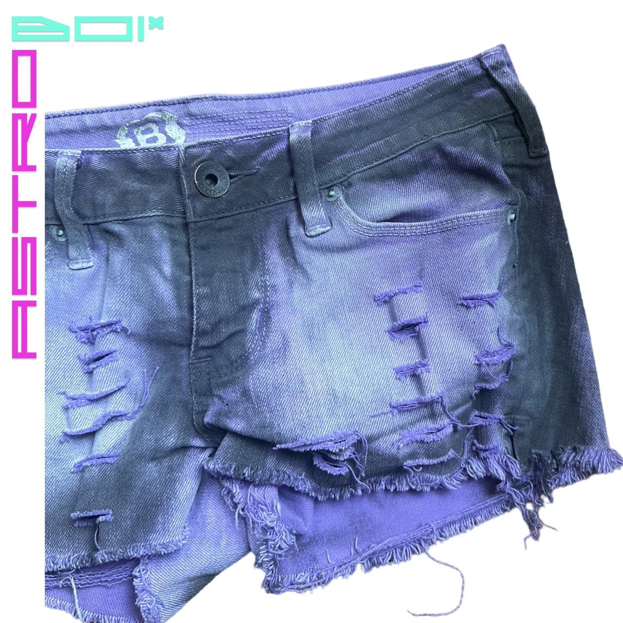 ASTROBOI PURPLE RIPPED DENIM AIRBRUSHED SHORTS _ 28"