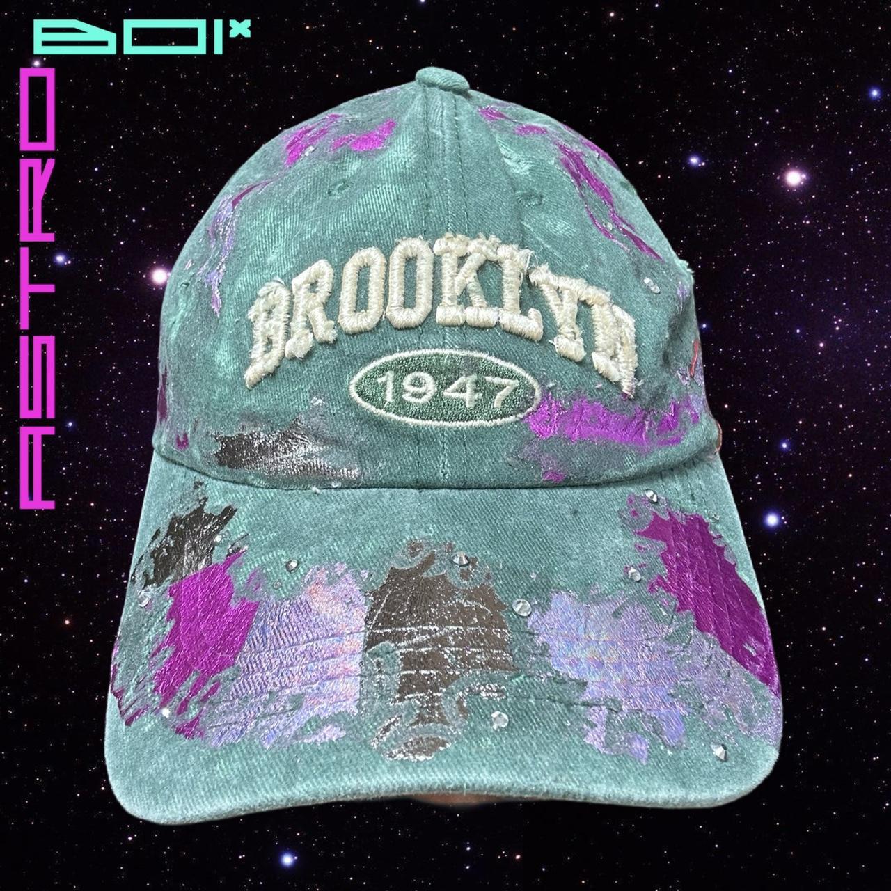 ASTROBOI* BROOKLYN 'PAINT SLAB' GREEN DISTRESSED RHINESTONE HAT