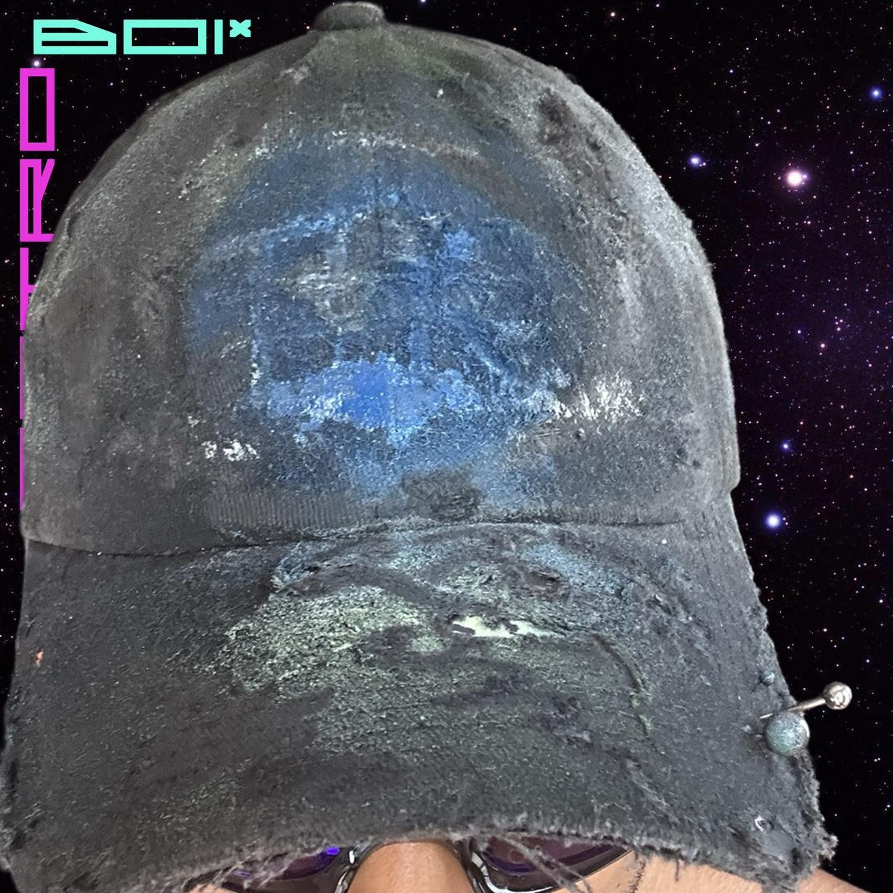 ASTROBOI* 'MARS FREQUENCY' BLACK DISTRESSED DENIM PIERCED HAT