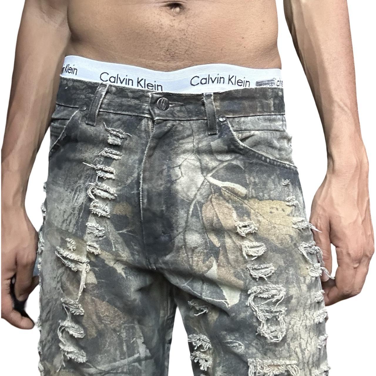 ASTROBOI*  Brown RealTree Camo Grunge Ripped Shorts - close up 