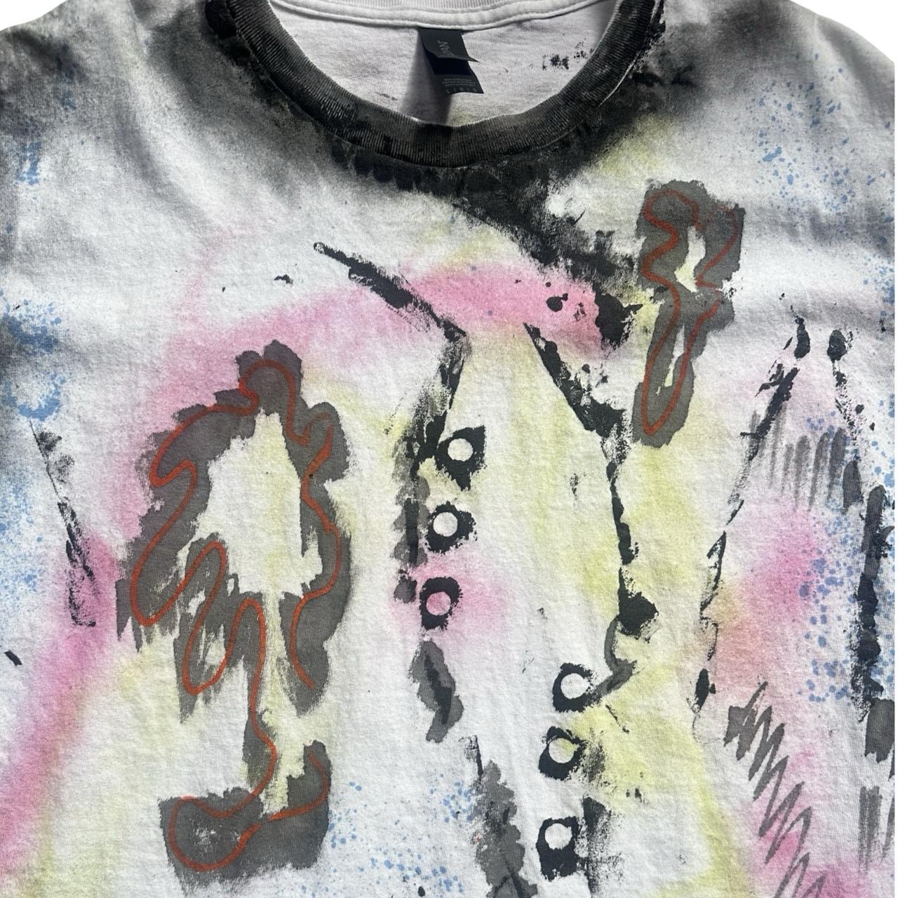 ASTROBOI* x Gildan 'Fields' White Painted Graphic T-shirt - flat  close up 