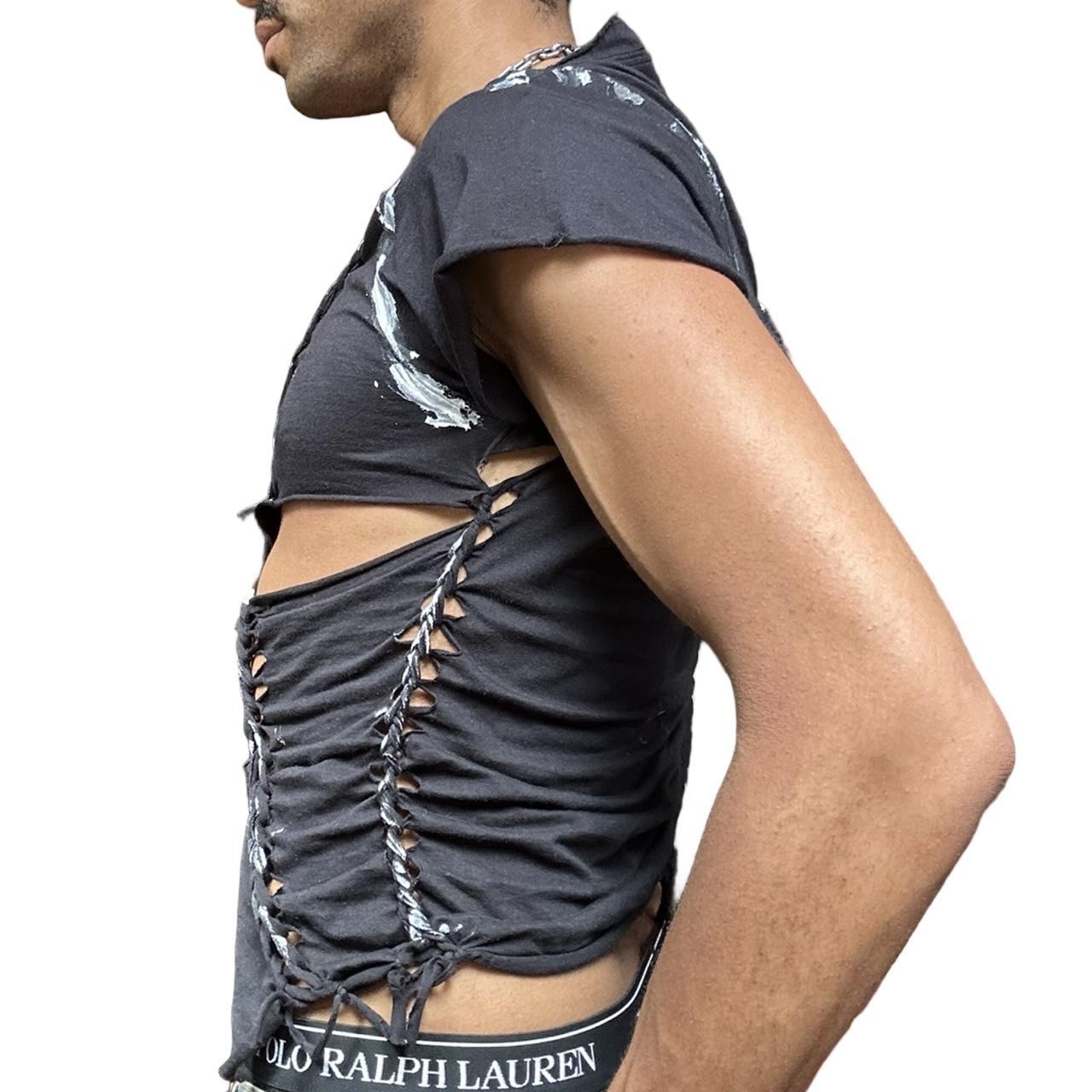 ASTROBOI* Gildan Black Twist Braided T-Shirt party festival top -  left 