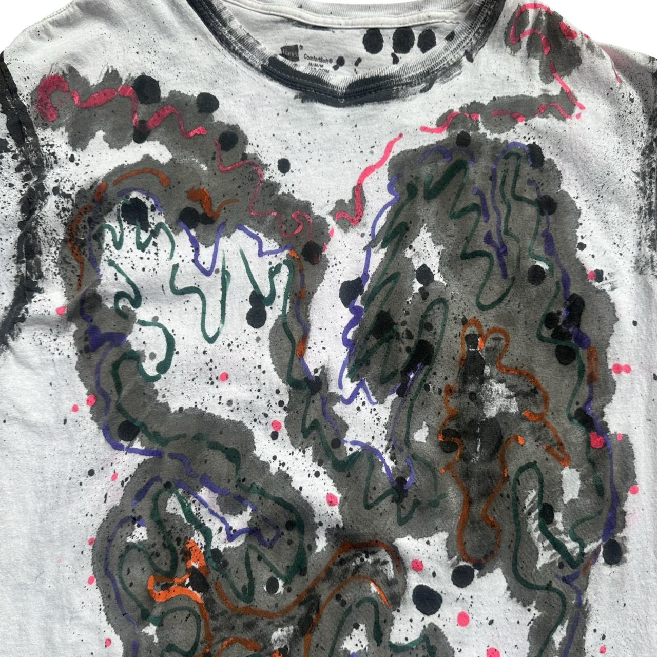 ASTROBOI* x Hanes 'Multicolor' White Painted Graphic T-shirt - flat front detail 
