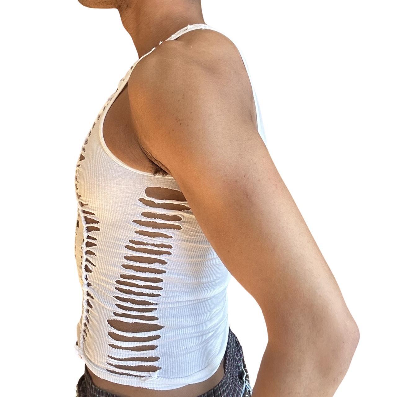 ASTROBOI* WHITE SHREDDED BRAIDED TANK TOP