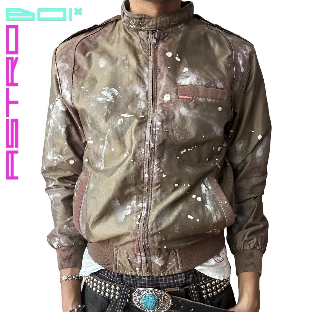 ASTROBOI* MEMBERS ONLY STYLE BRONZE WHITE PAINTED LIGHT JACKET _ MEDIUM