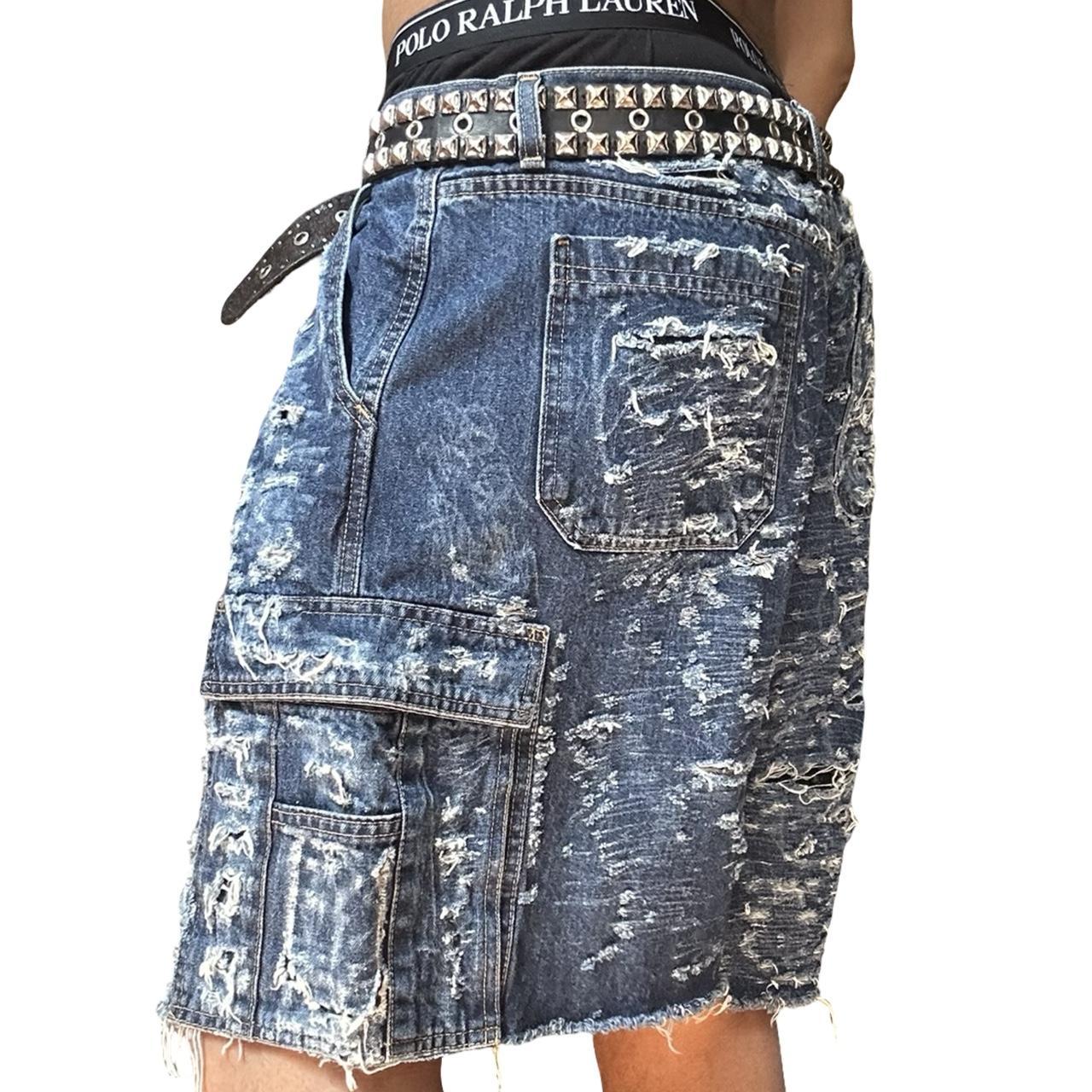 ASTROBOI* Blue Ripped Denim Baggy Cargo Shorts - left 