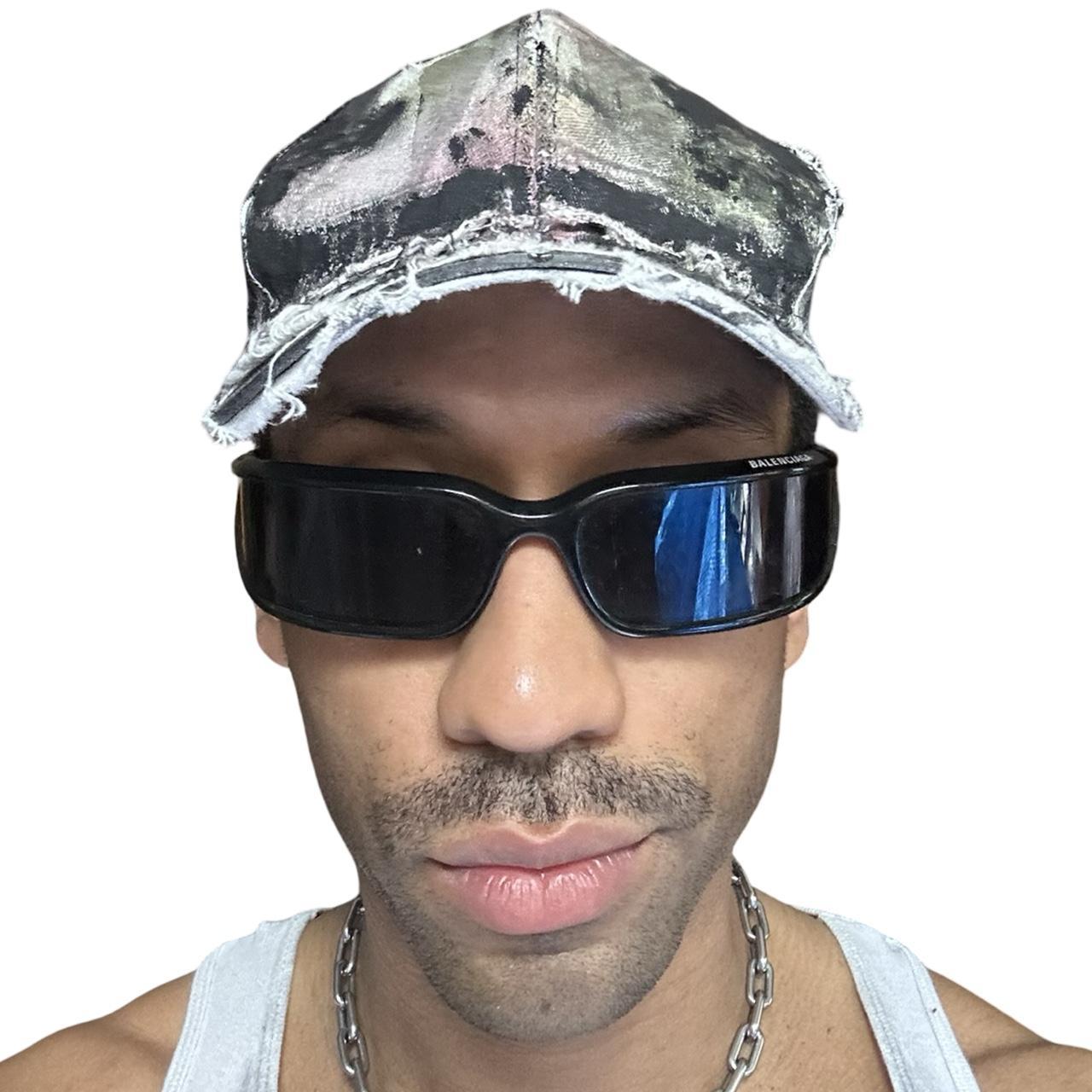 ASTROBOI* Y2K Trompe L'oeil Distressed White & Black Denim Streetwear Hat - front 3