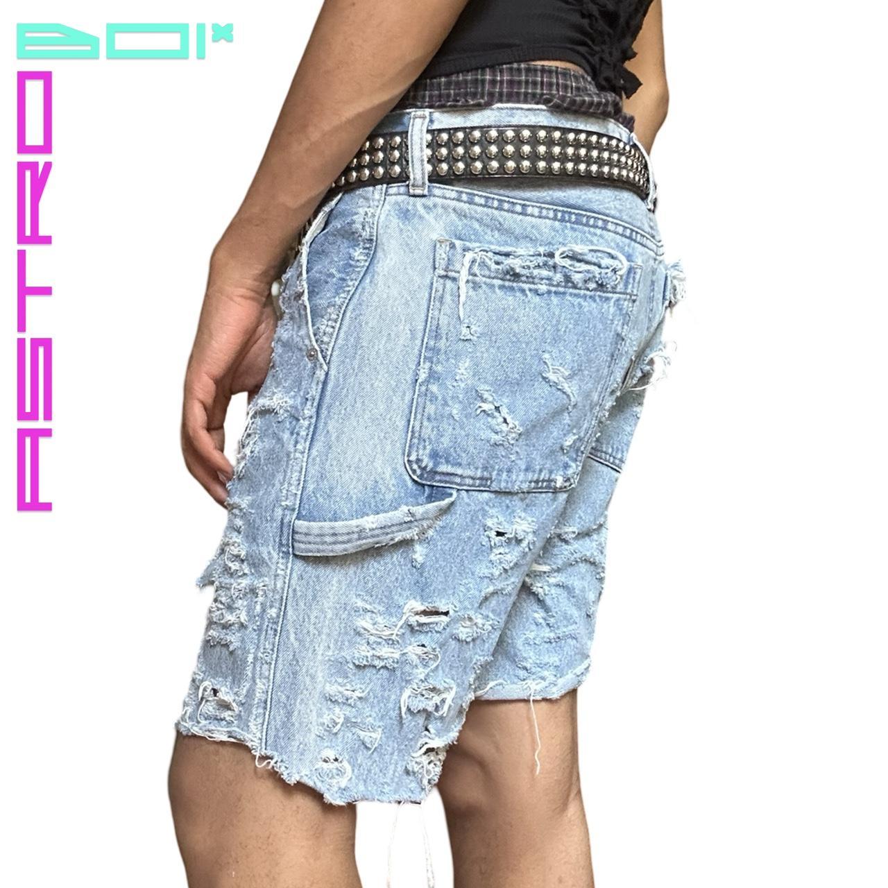 ASTROBOI* CUSTOMIZED ABERCROMBIE & FITCH PALE BLUE GRUNGE RIPPED SHORTS_ 32"