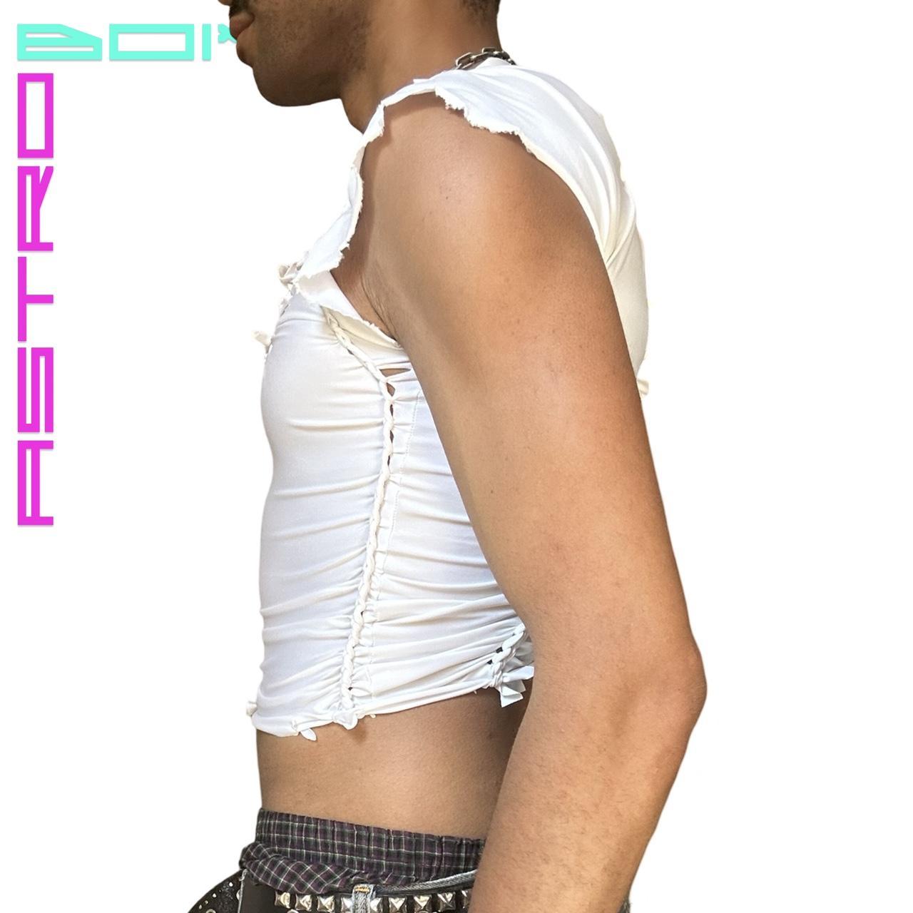 ASTROBOI* O’NEIL DECONSTRUCTED BRAIDED WHITE RAVE COMPRESSION TOP _ SMALL