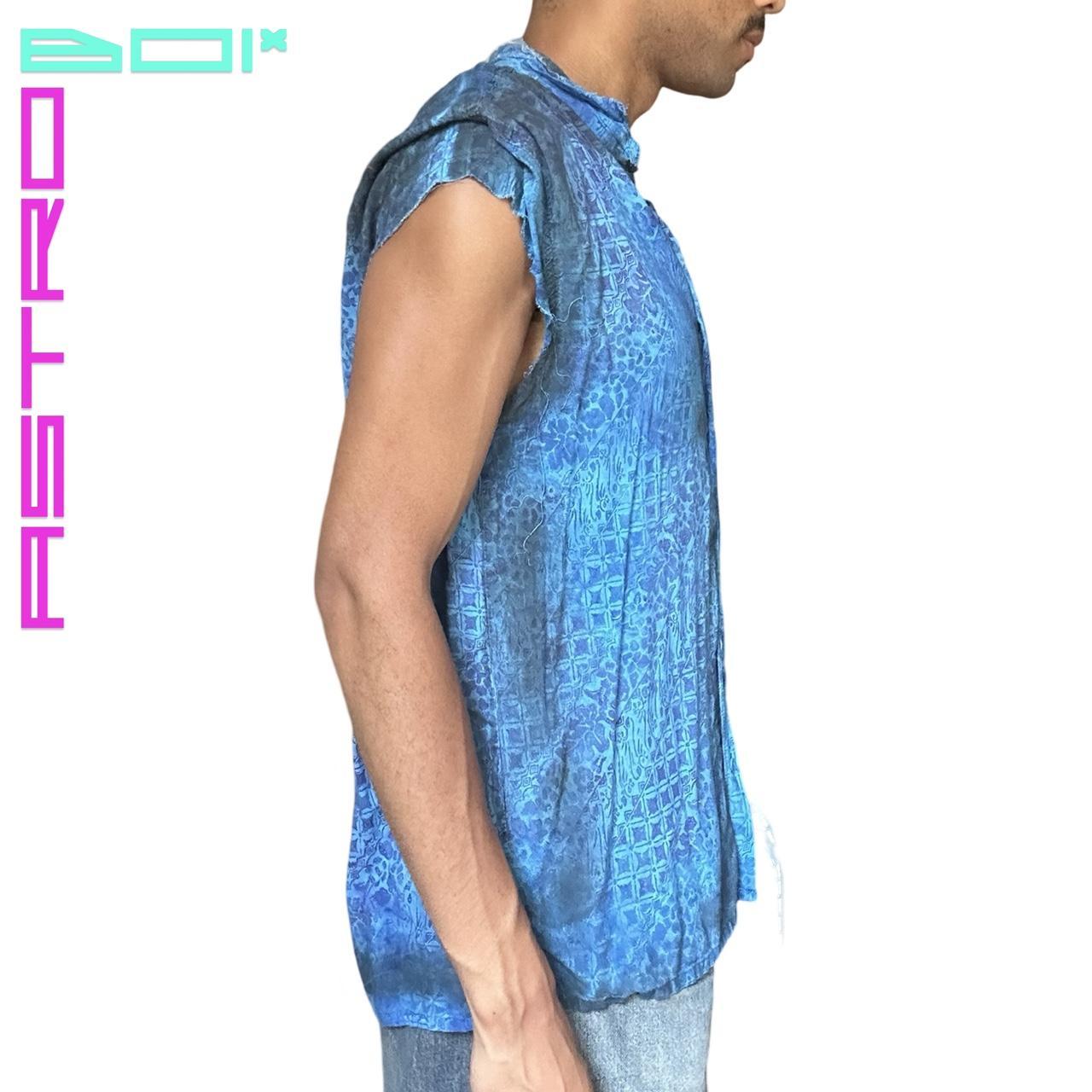 ASTROBOI* BLUE BANDANA AIRBRUSHED SLEEVELESS BUTTON UP SHIRT _ LARGE