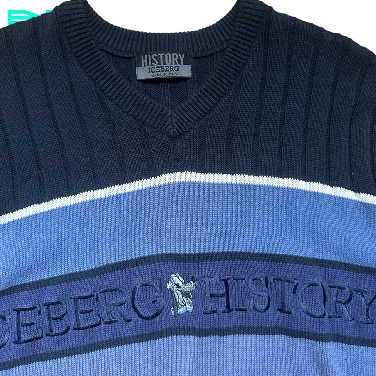 Vintage Iceberg History Goofy Blue Striped Sweater Vest - Large