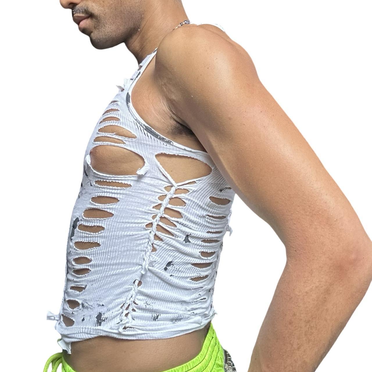 ASTROBOI* 'Marble' White Braided Painted Twist Tank Top  -  left 