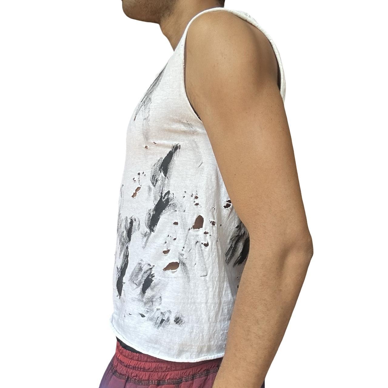 Hanes White Painterly Ripped Hybrid T-shirt Tank - left 