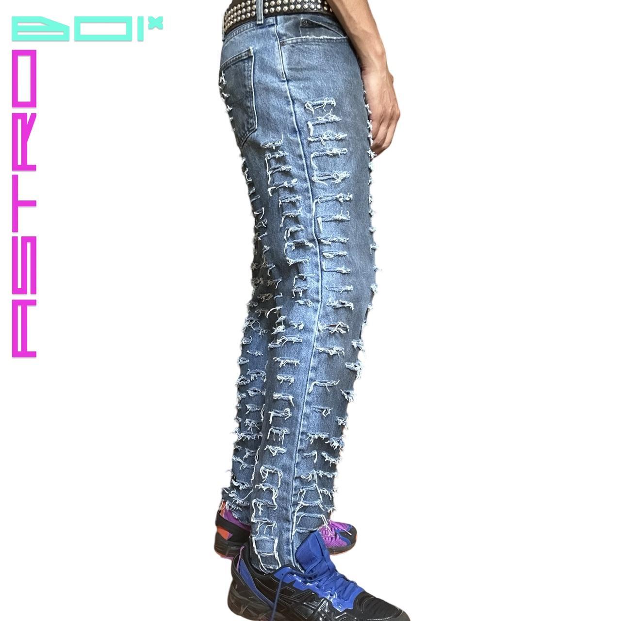 ASTROBOI* LEE TIERED SLASHED MID BLUE JEANS _ 32"