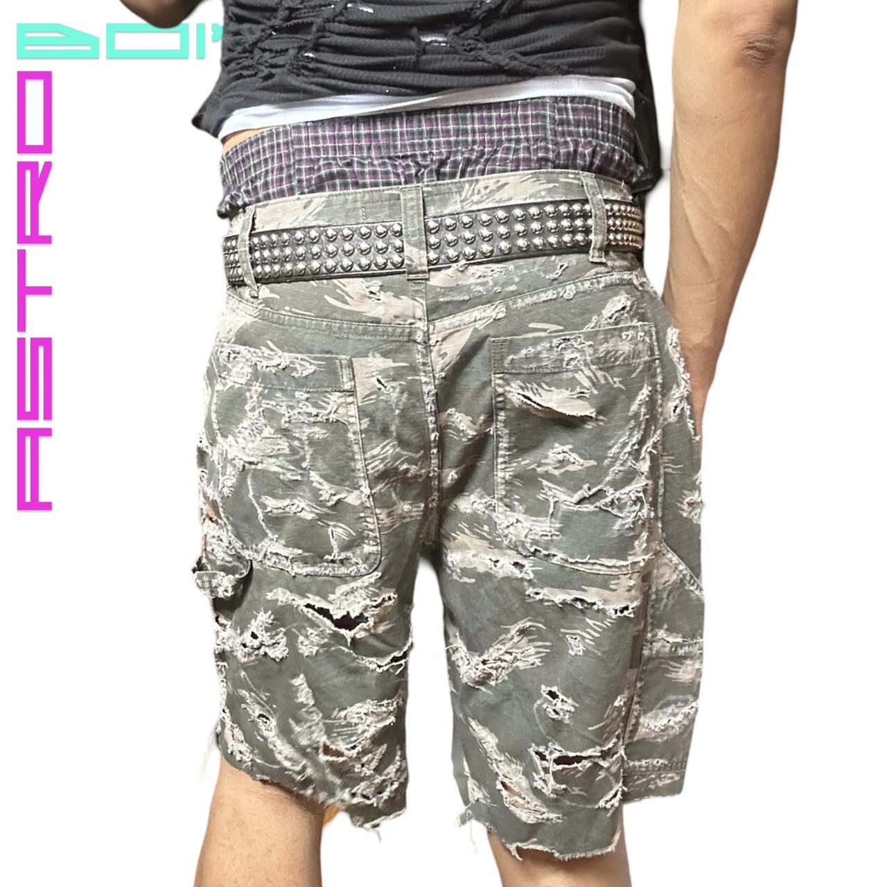 ASTROBOI* ABERCROMBIE & FITCH GREEN RIPPED CAMOUFLAGE PAINTERS GRUNGE SHORTS  _ 34" WAIST