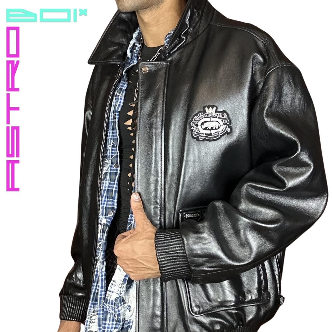 VINTAGE ECKO LEATHER BOMBER JACKET _ BLACK_ XXL