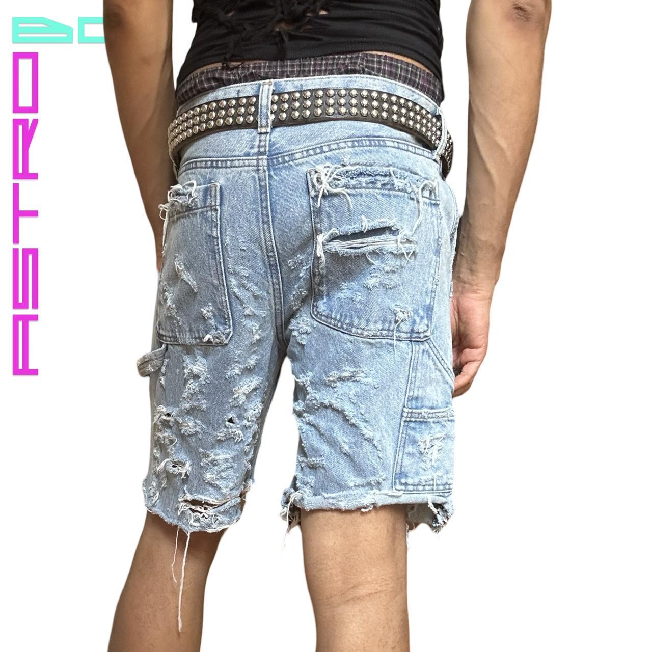 ASTROBOI* CUSTOMIZED ABERCROMBIE & FITCH PALE BLUE GRUNGE RIPPED SHORTS_ 32"