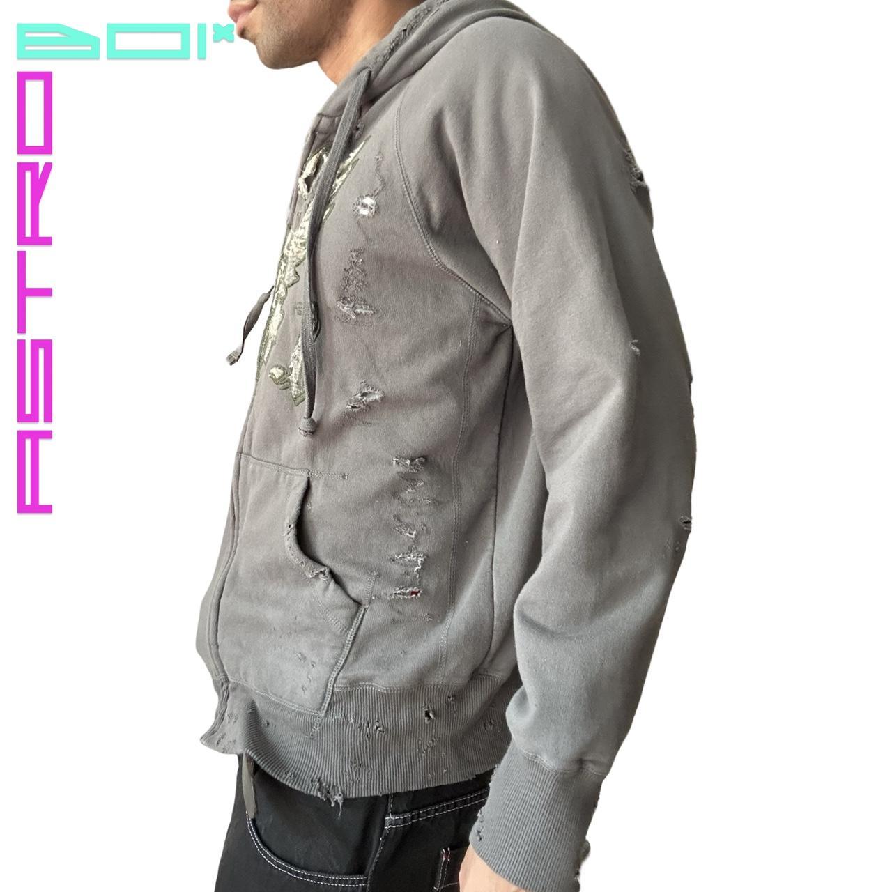 ASTROBOI* DISTRESSED GRAY Y2K OVERSIZED ZIP UP SWEATSHIRT _ LARGE