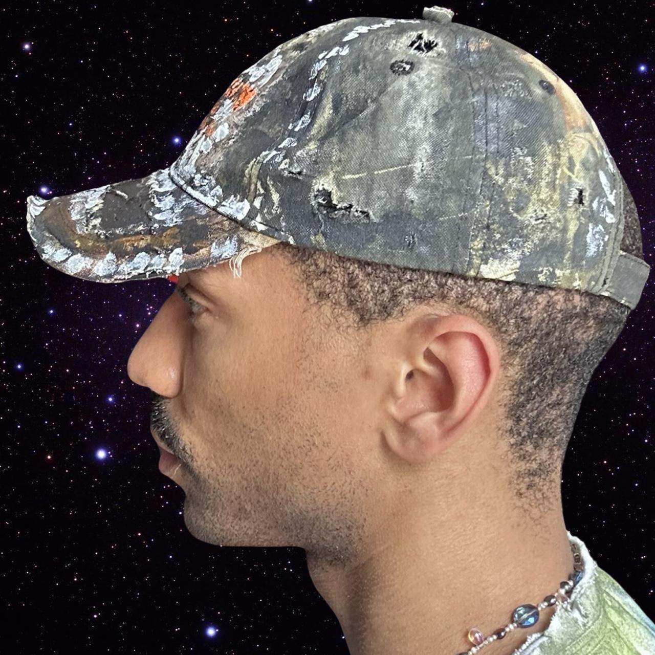 ASTROBOI* Brown Distressed Real Tree Painted Resin Hat - left 