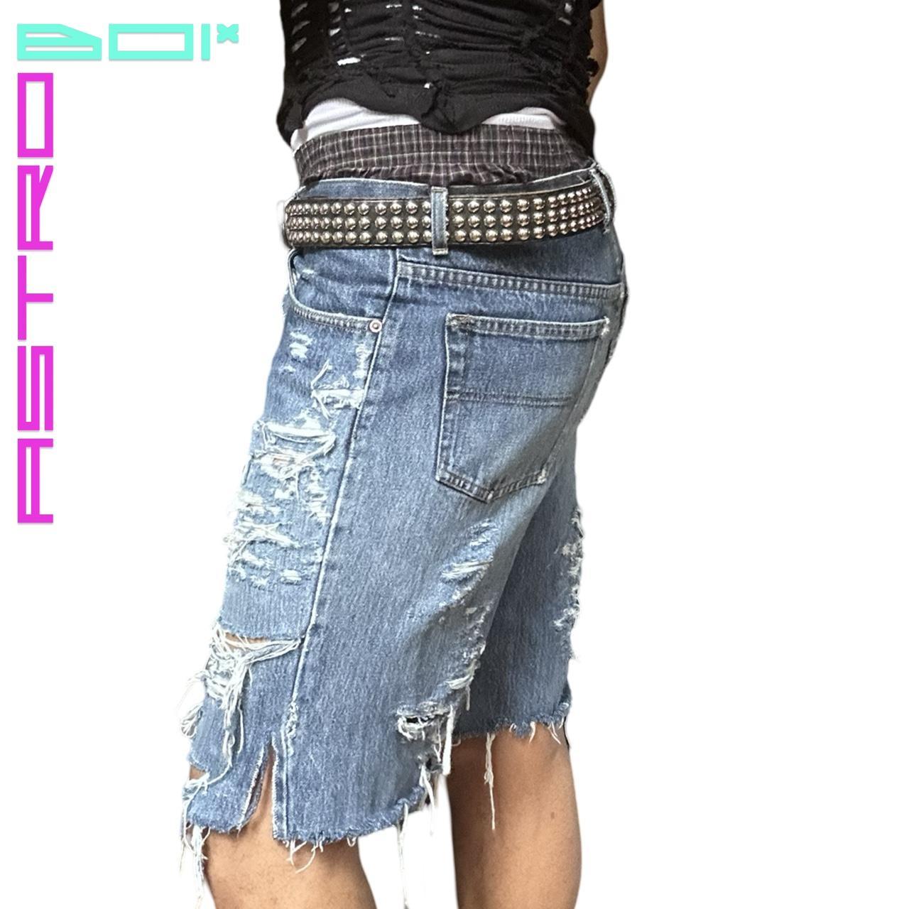 ASTROBOI* BLUE FADED RIPPED CUT OFF DENIM SHORTS _ 32"