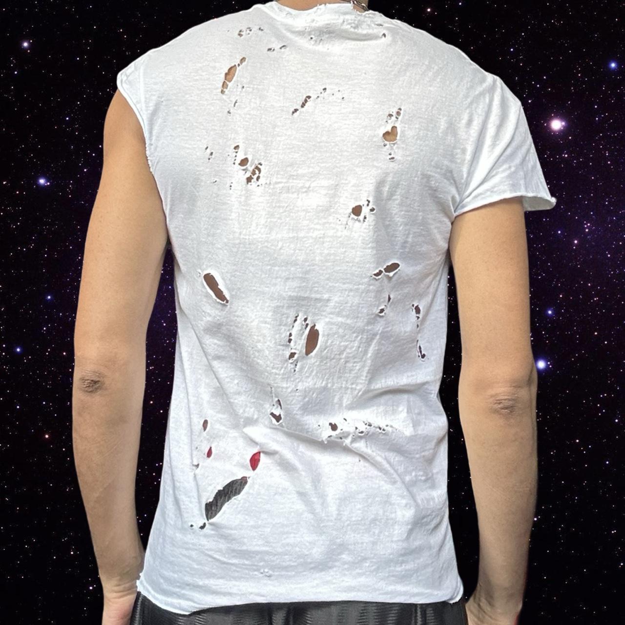 ASTROBOI* x Gildan Perfect White Ripped Grunge Hybrid T-shirt Tank - back 