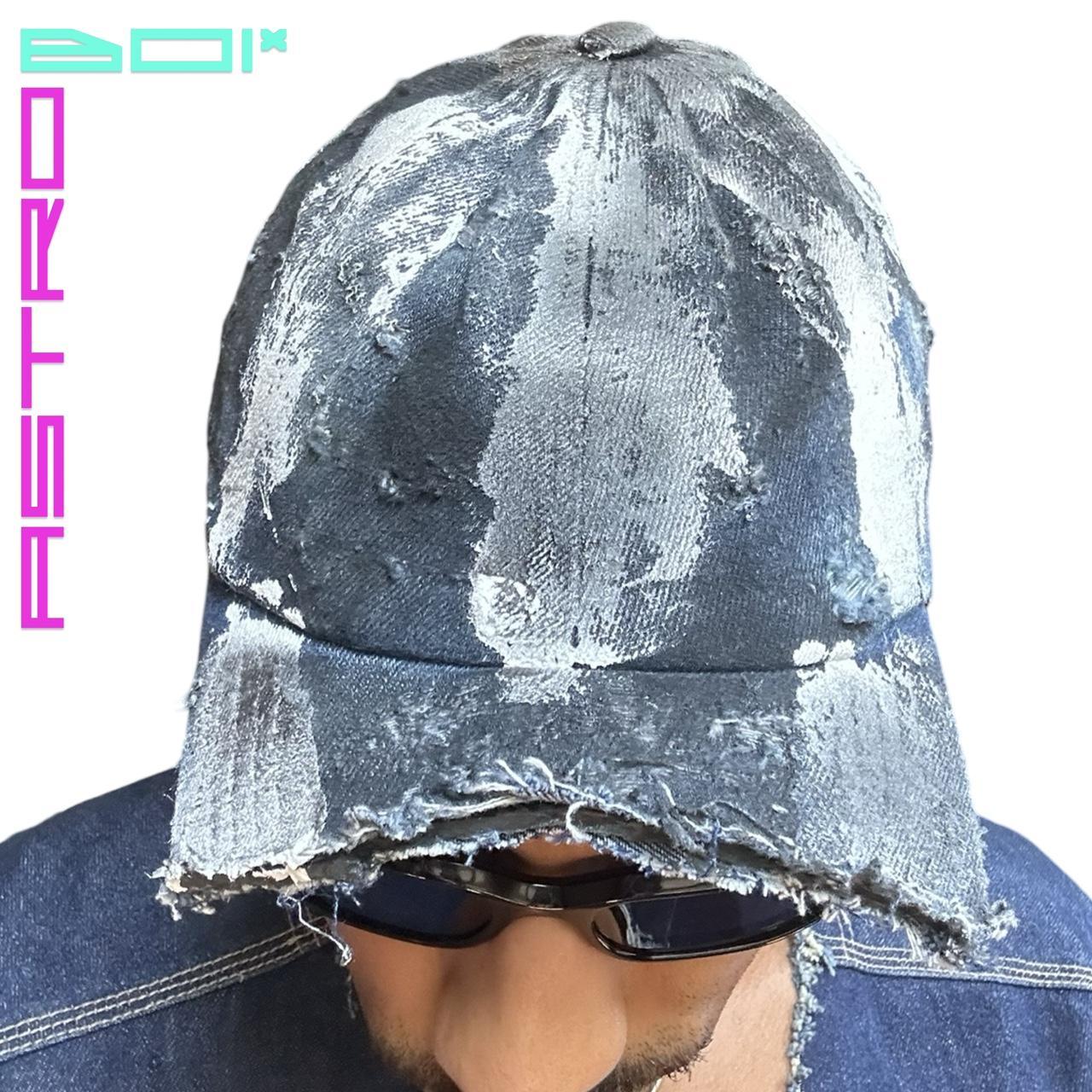 ASTROBOI* DISTRESSED HALF VISOR BLUE DENIM PAINTED HAT