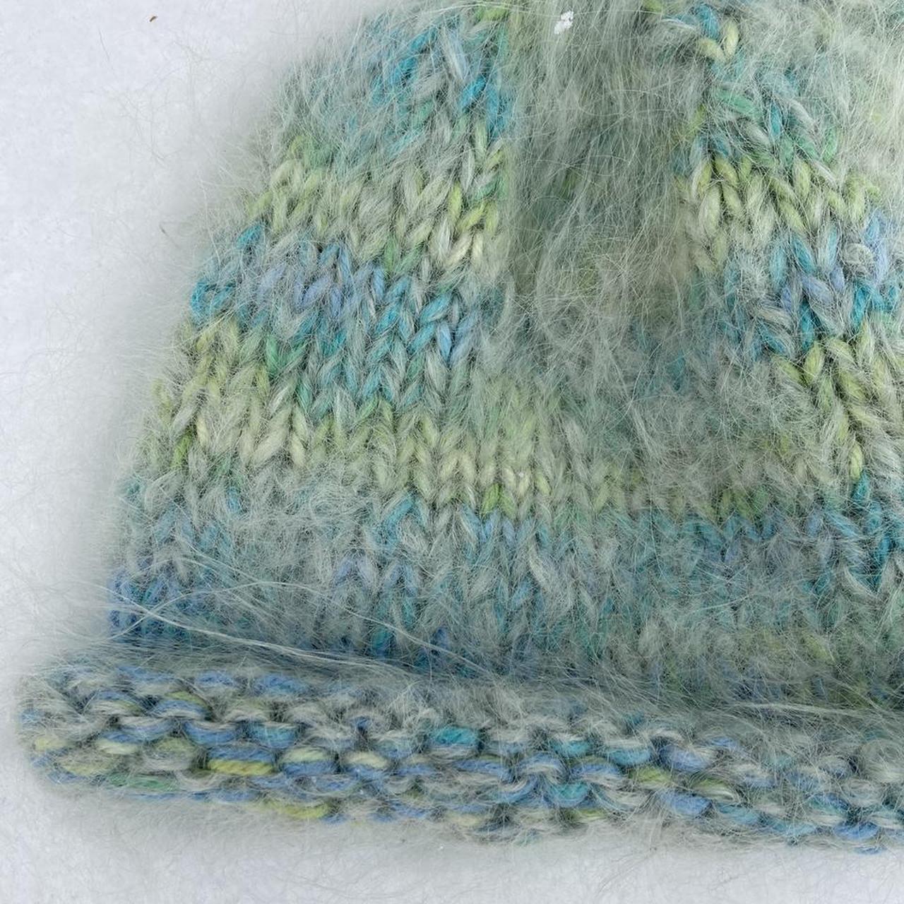 SEA-FOAM FUZZY KNIT BEANIE WITH ROLLED EDGES