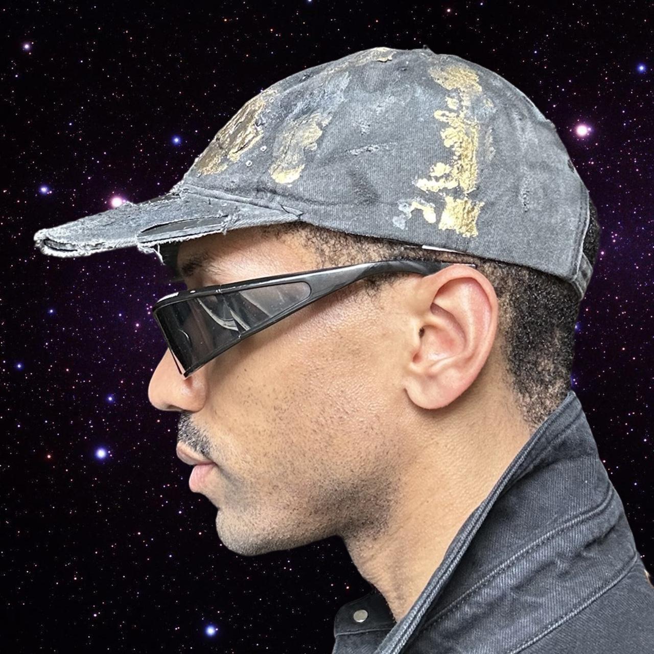 ASTROBOI* Brooklyn 'Gold Brick' Rhinestone Distressed Black Hat - left 