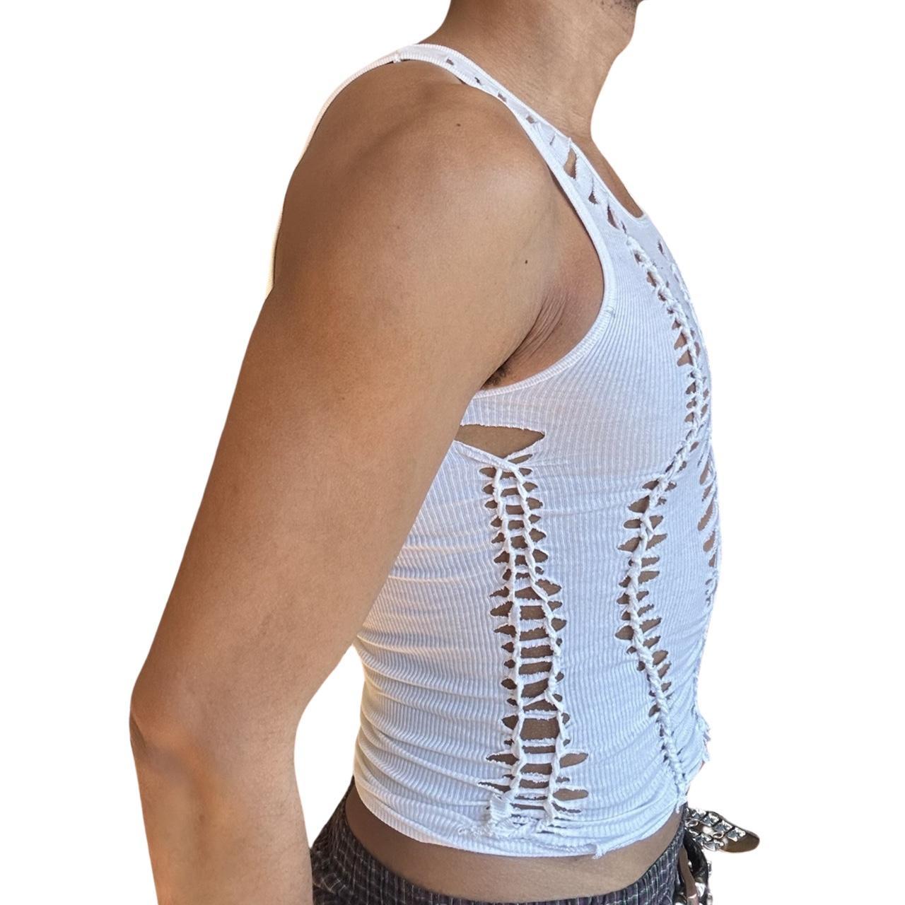 ASTROBOI* WHITE SHREDDED BRAIDED TANK TOP