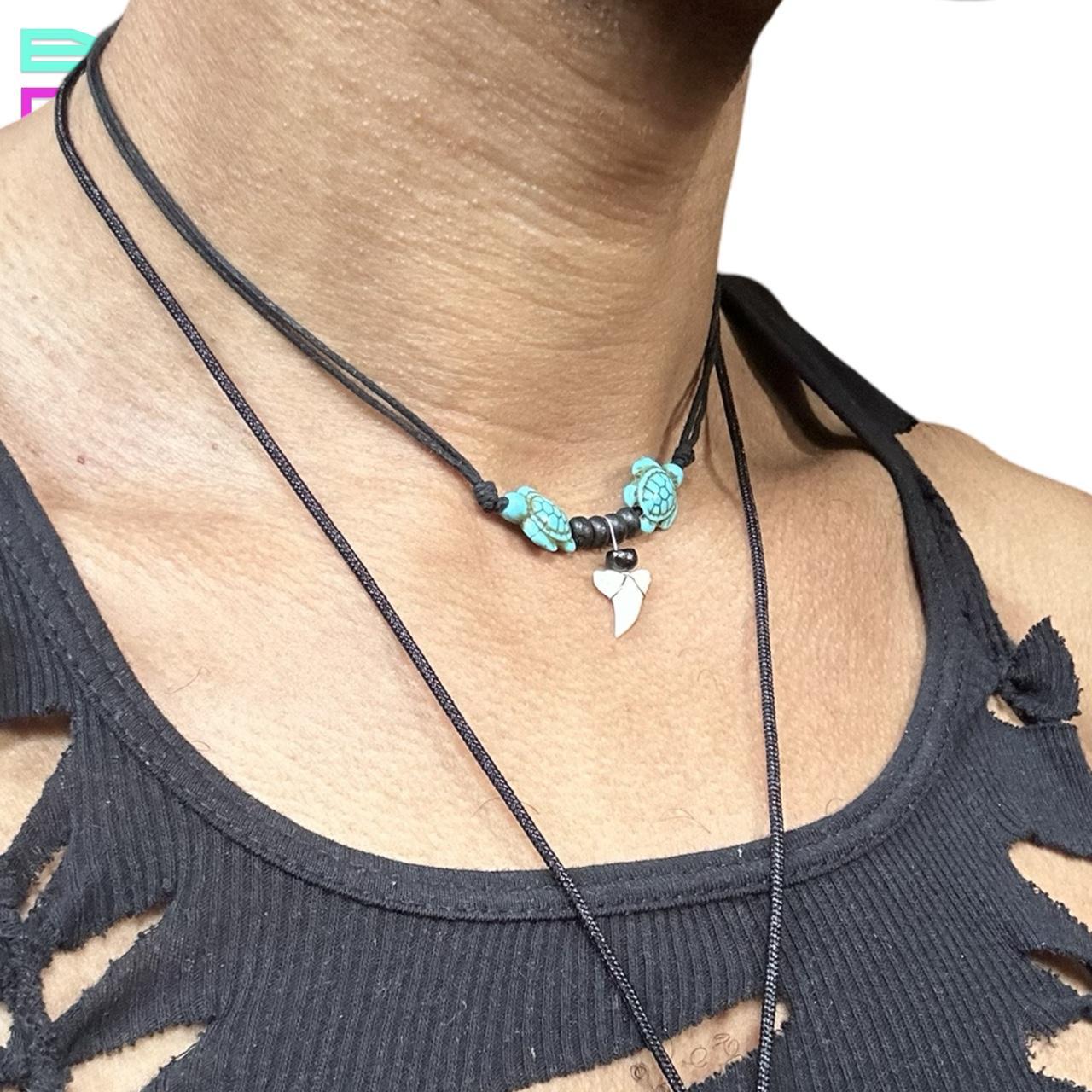 TURQUOISE SHARK TOOTH SUMMER CORD NECKLACE