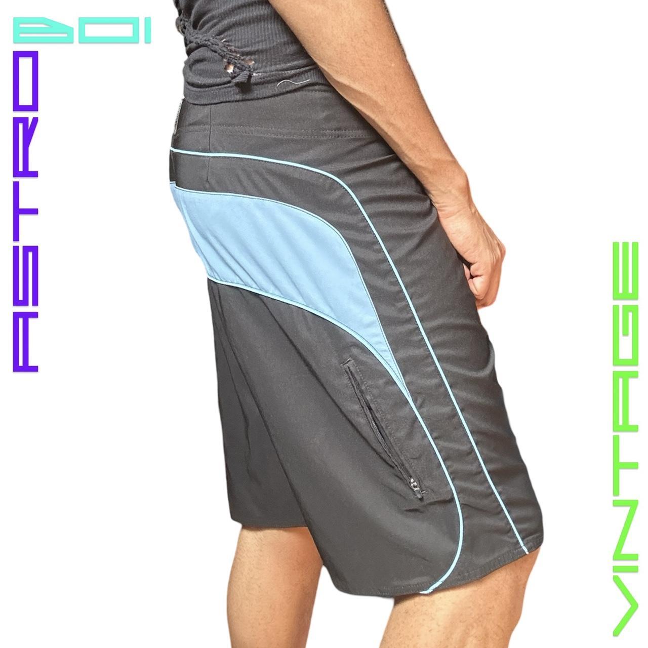 O'NEILL BLACK SURFER BOARD SWIM SHORTS WITH BABY BLUE COLOR BLOCKING  _ XL