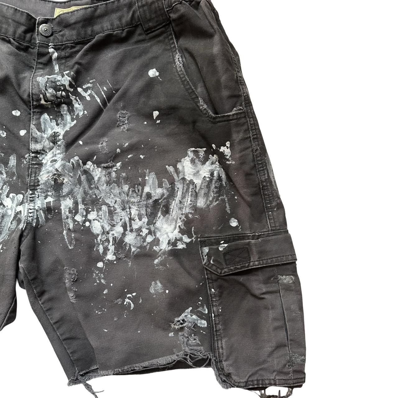 Cabelas Pained Faded Black Cargo Shorts - - flat details 2