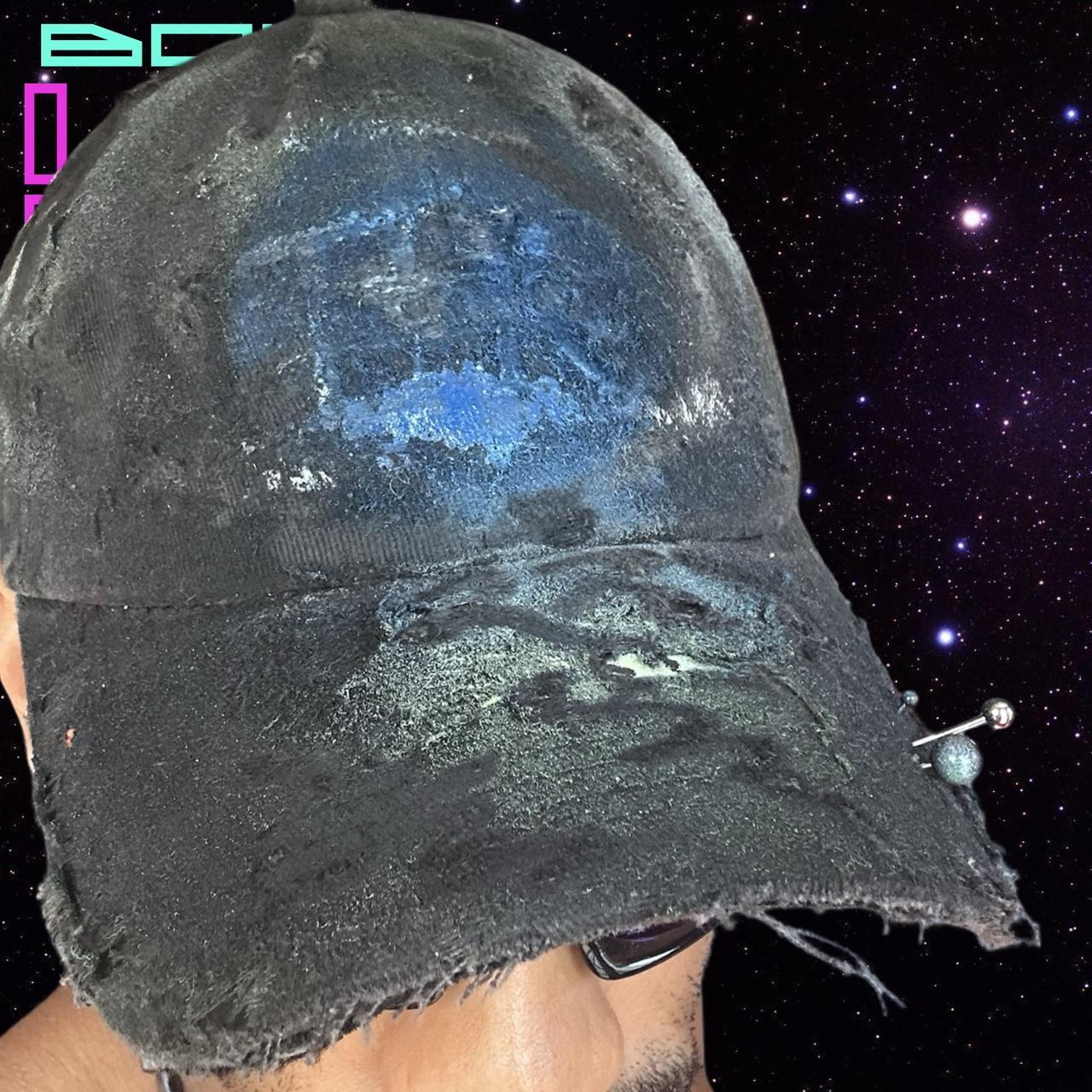 ASTROBOI* 'MARS FREQUENCY' BLACK DISTRESSED DENIM PIERCED HAT