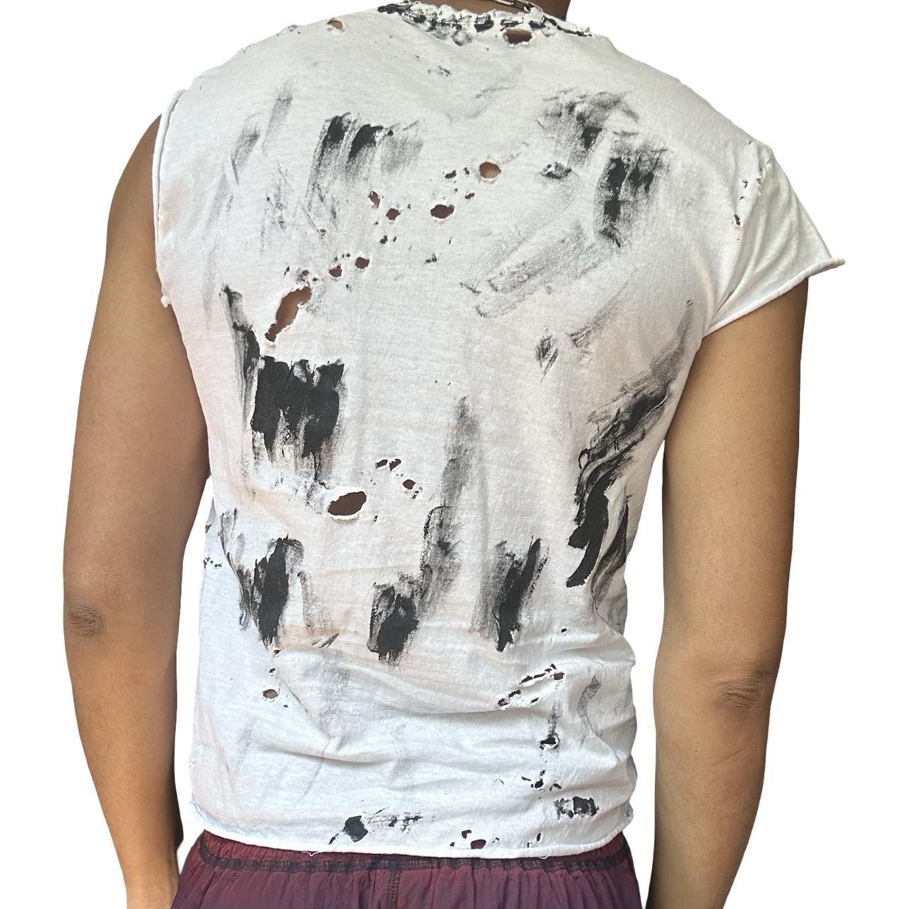 Hanes White Painterly Ripped Hybrid T-shirt Tank - back