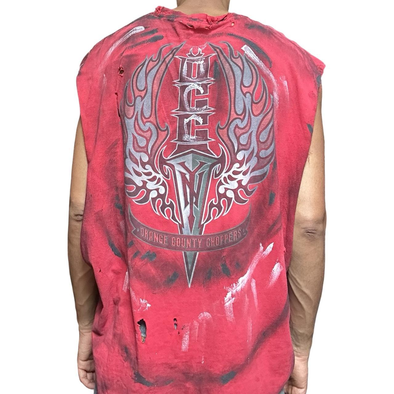 ASTROBOI* Y2K Orange County Choppers Red Painted Sleeveless Muscle Tank Top - back 