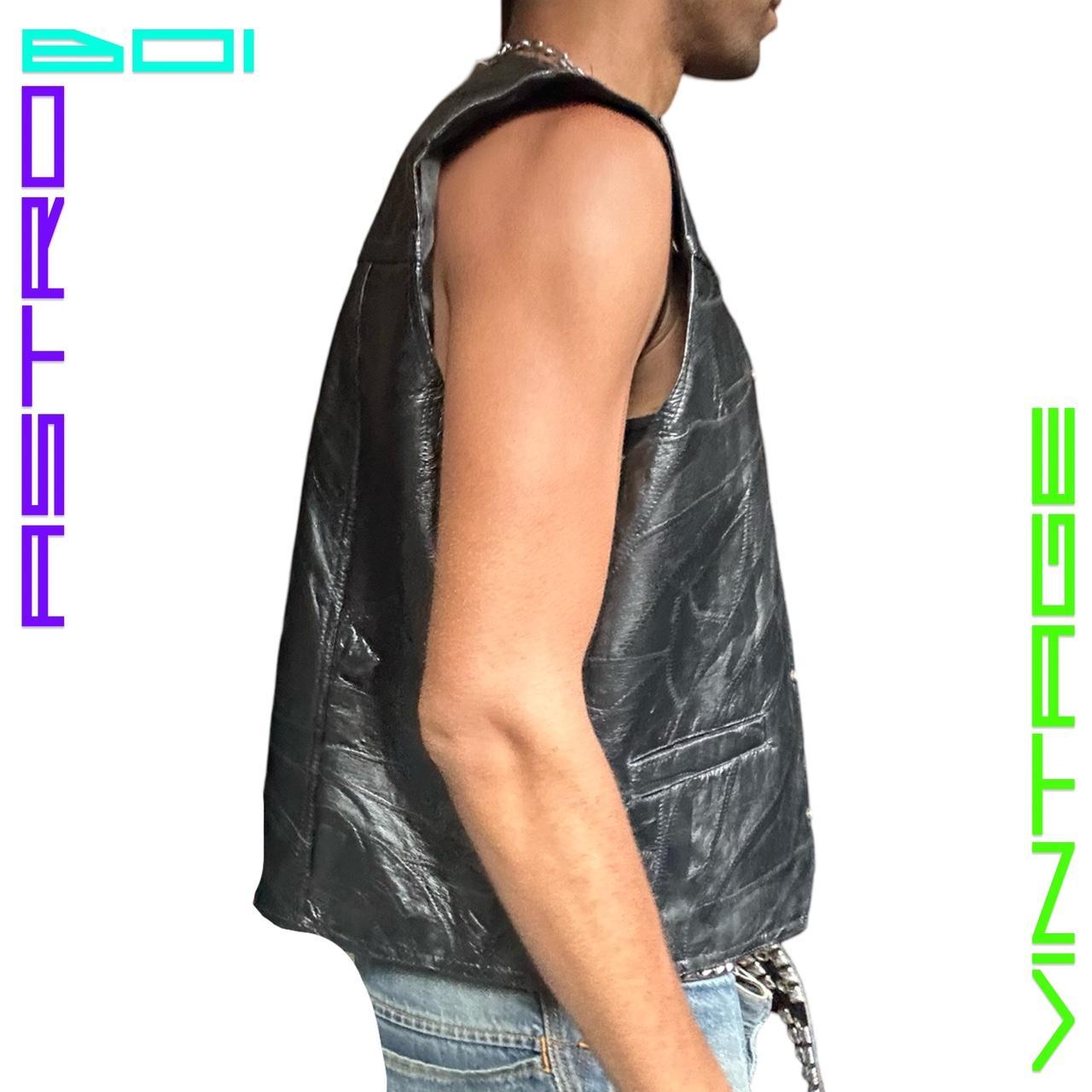 VINTAGE PATCHWORK BLACK LEATHER BIKER VEST_ XL