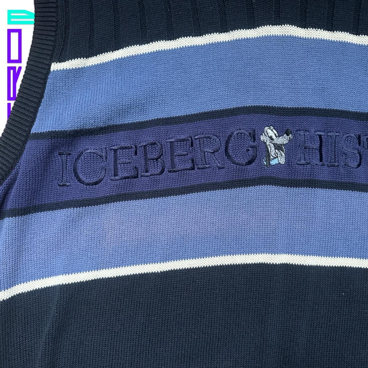 Vintage Iceberg History Goofy Blue Striped Sweater Vest - Large