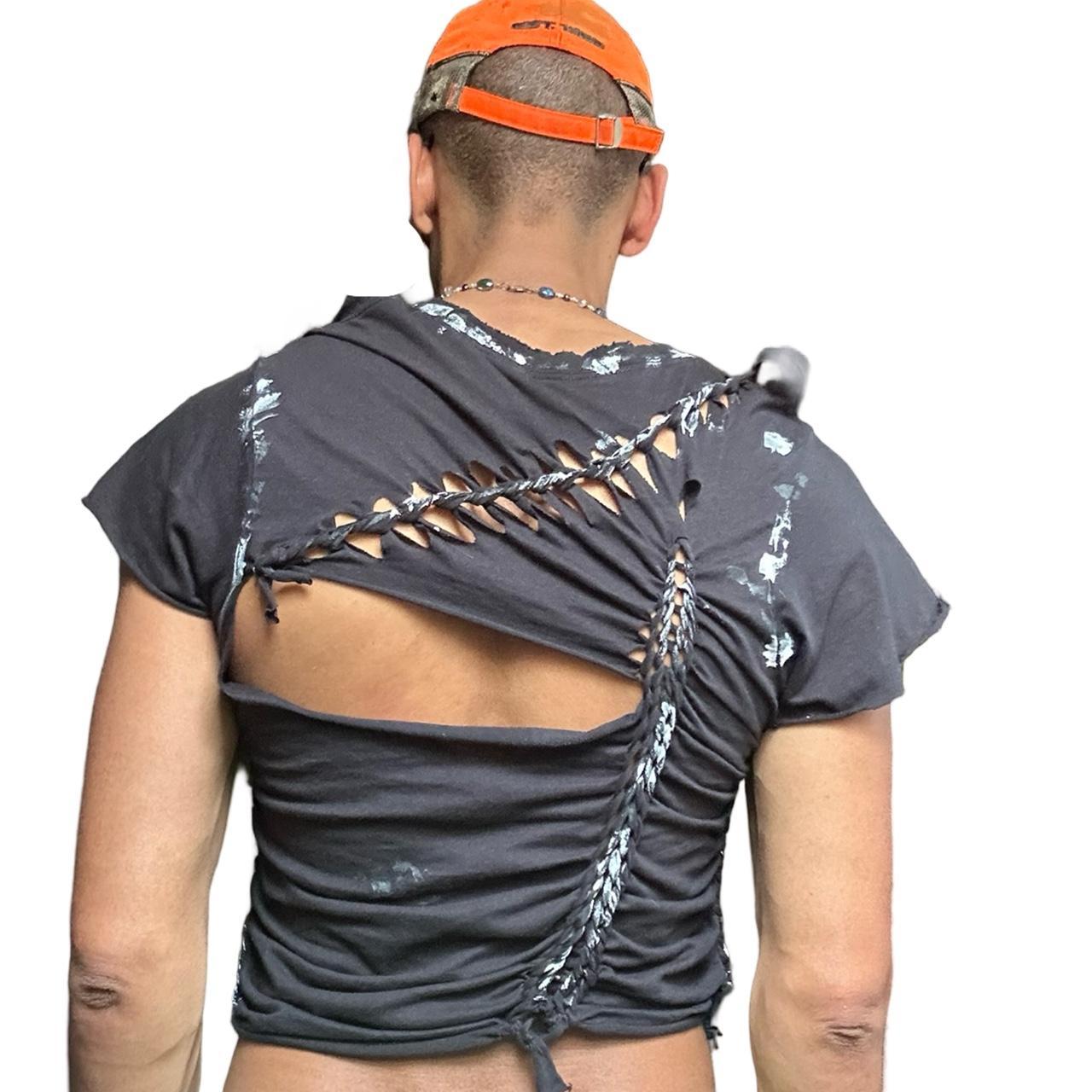 ASTROBOI* 'Painterly' Black Braided Painted Twist T-shirt - back 