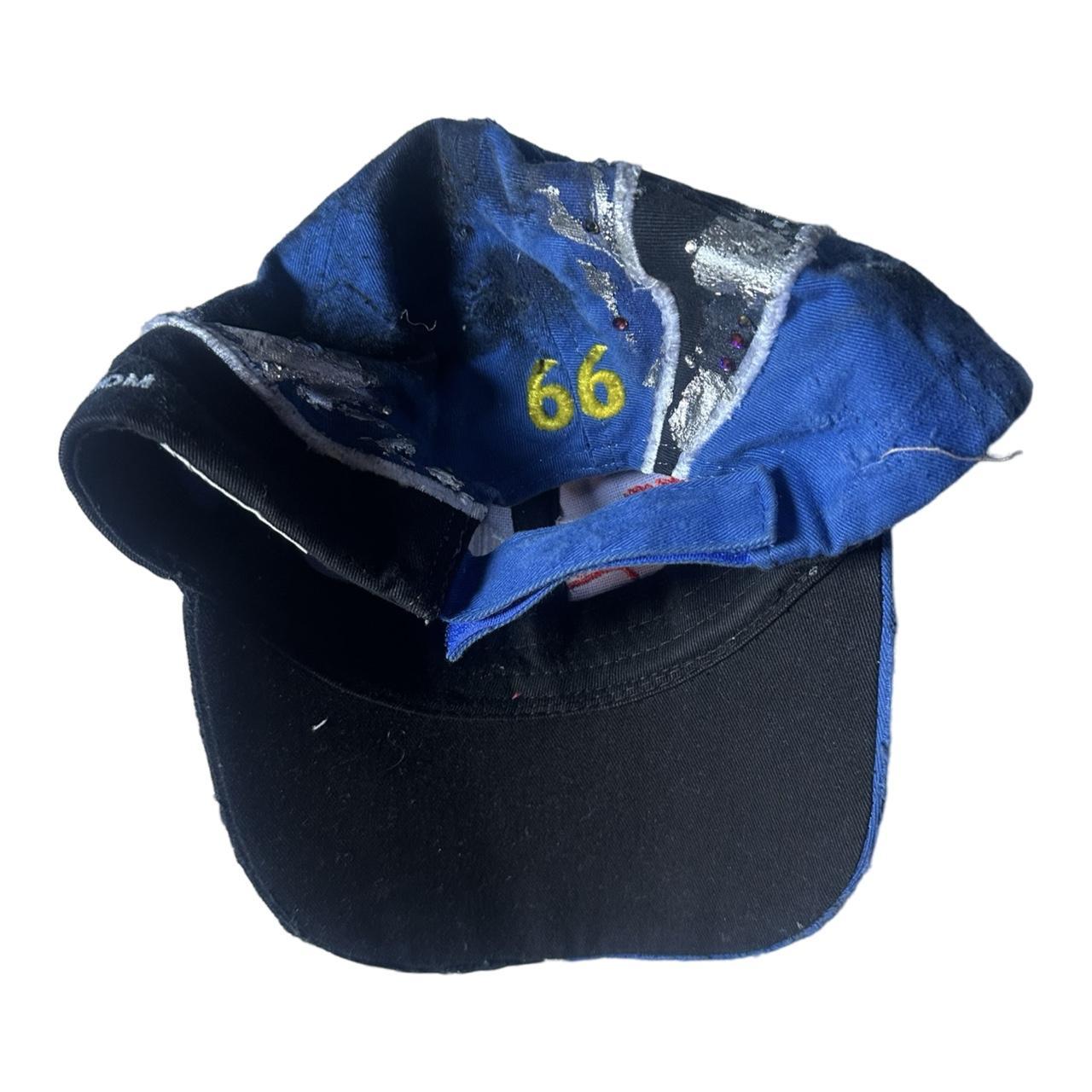 ASTROBOI* 'Racing' Black & Blue Distressed Rhinestone Hat  - flat back 