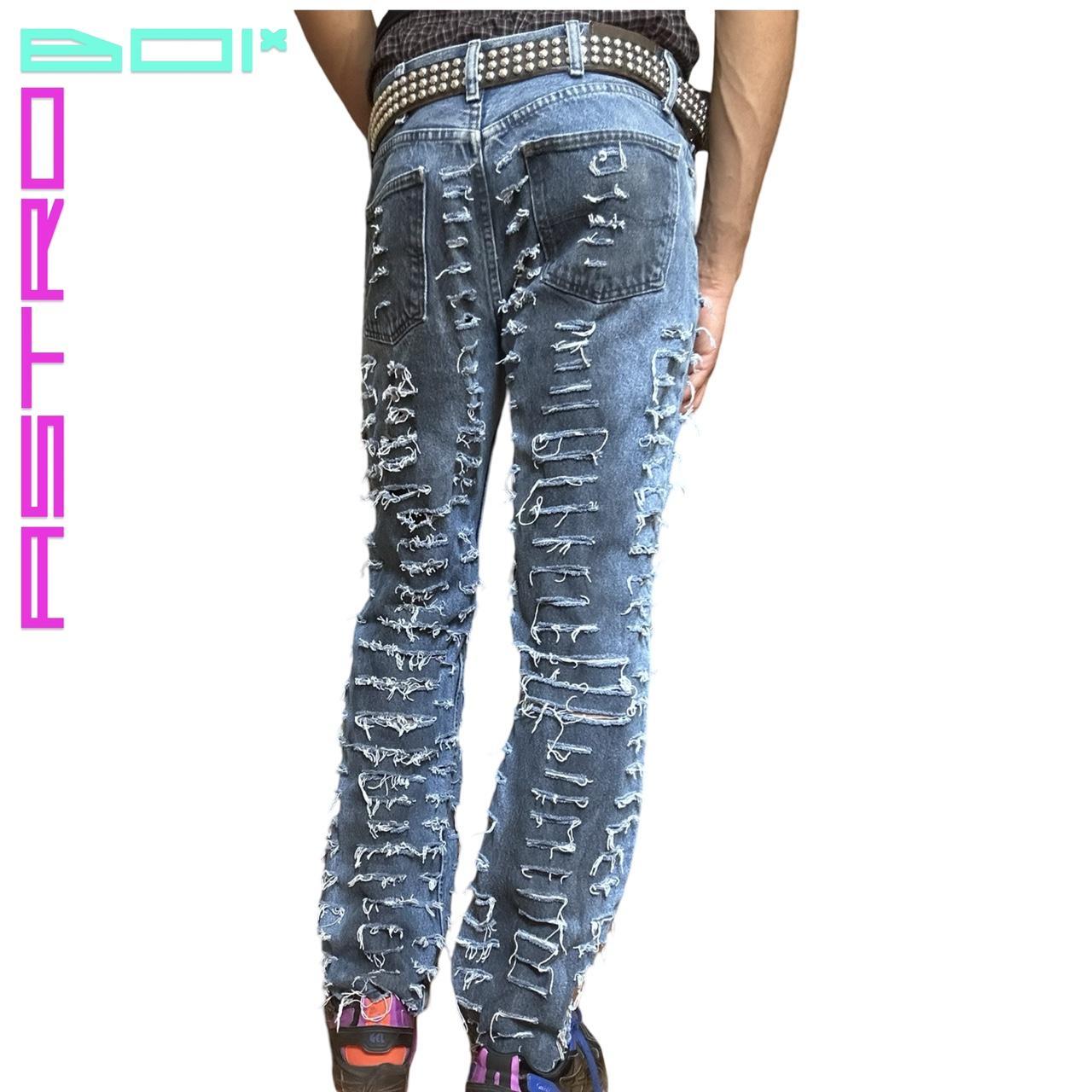 ASTROBOI* LEE TIERED SLASHED MID BLUE JEANS _ 32"