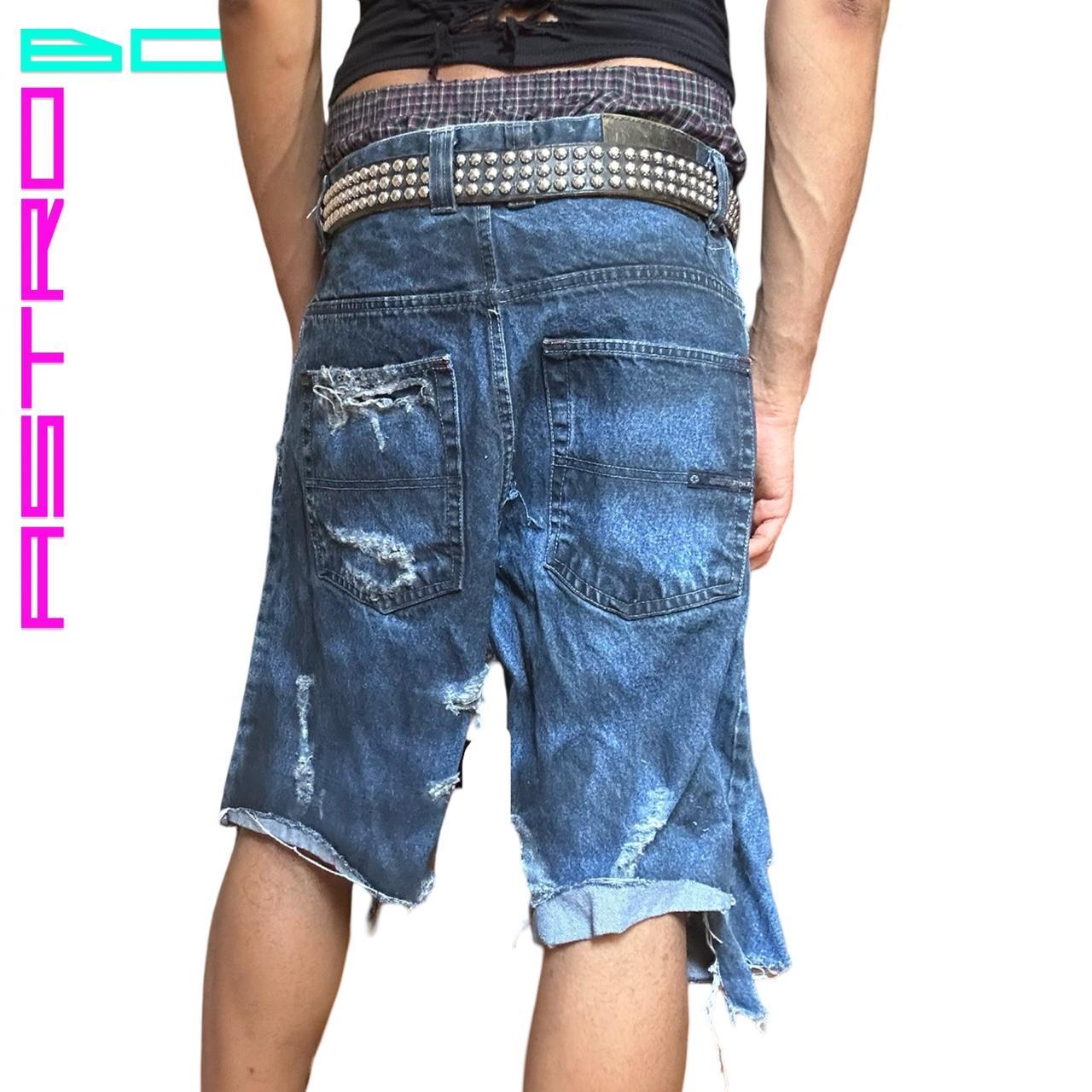 ASTROBOI* SOUTH POLE BACK TO BLACK DISTRESSED DENIM SHORTS _ 36"