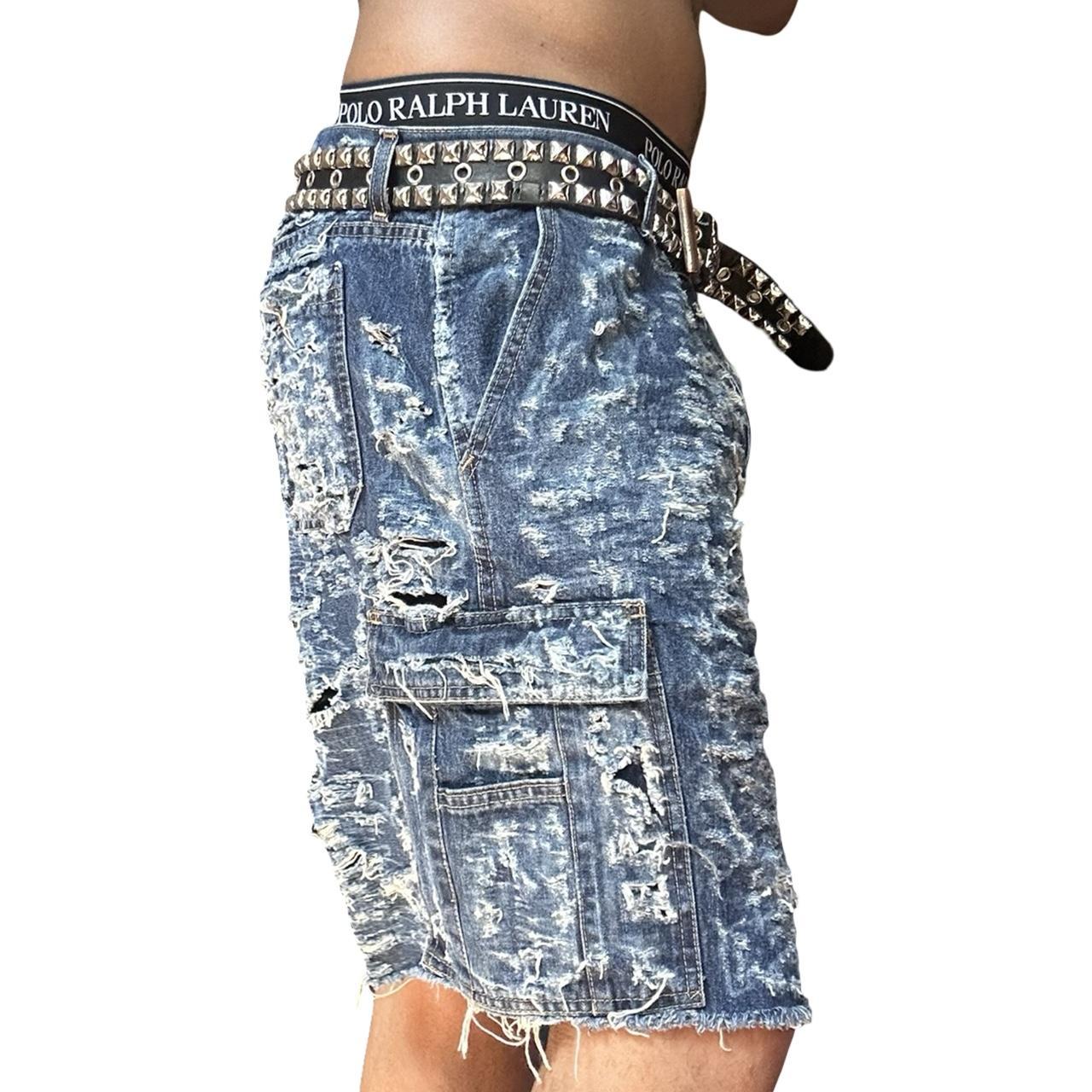 ASTROBOI* Blue Ripped Denim Baggy Cargo Shorts - right 