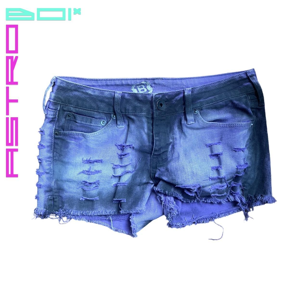 ASTROBOI PURPLE RIPPED DENIM AIRBRUSHED SHORTS _ 28"