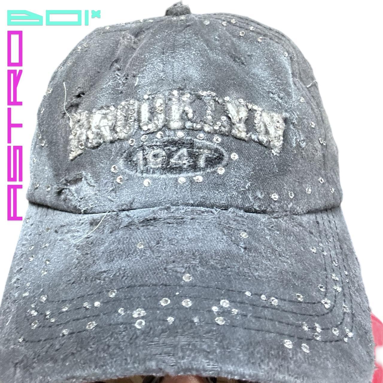 ASTROBOI* DISTRESSED BROOKLYN SILVER RHINESTONE BLACK DENIM HAT